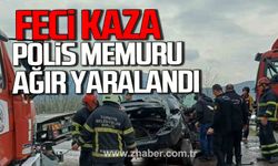 Zonguldak'ta otomobil kamyona çarptı. Polis memuru ağır yaralandı