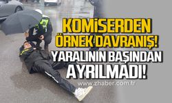 Komiserden örnek davranış, yaralı kuryenin başından ayrılmadı