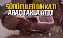 Zonguldak Alaplı’da kaza. Gümeli yolunda araç ters döndü