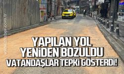 Zonguldak’ta yapılan yol yeniden bozuldu, vatandaşlar tepki gösterdi