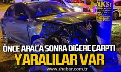 Zonguldak'ta otomobil önce araca, ardından yön direğine çarptı.