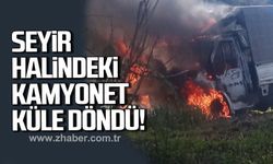 Alaplı'da seyir halindeki kamyonet yandı