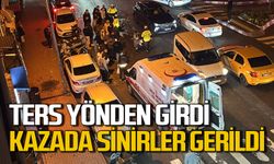 Ters yönde giden motosiklet kazaya karıştı trafik kilitlendi sinirler gerildi