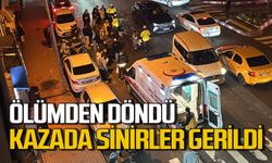 Araçların arasına sıkışan motosiklet kazaya karıştı trafik kilitlendi