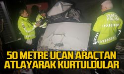 Otomobil 50 metreden şarampole uçtu: 2 kişi araçtan atlayarak kurtuldu