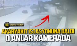 Kdz. Ereğli'de otomobil akaryakıt istasyonuna daldı. O anlar kamerada.