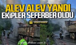 Kozlu’da kamyon alev alev yandı. Ekipler seferber oldu.