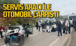 Servis otobüsü ile otomobil çarpıştı: Çok sayıda yaralı var