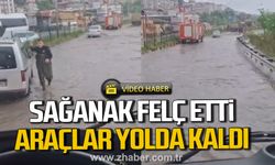 Zonguldak’ta sağanak felç etti. Araçlar yolda kaldı.