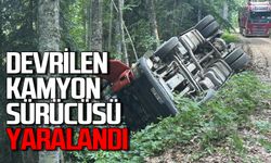 Şarampole devrilen kamyonun sürücüsü yaralandı