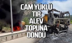Cam yüklü TIR alev topuna döndü