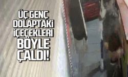 Üç genç büfe dolabını patlatıp içecek çaldı