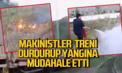 Makinistler treni durdurarak yangın söndürdü
