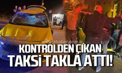 Kozlu’da takla atan taksi maddi hasarla kurtuldu