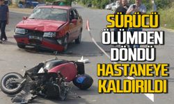Otomobil motosiklete çarptı sürücü ölümden döndü