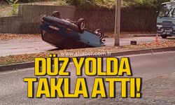 Zonguldak’ta diş hastanesi önünde kaza: Araç ağaca çarpıp takla attı