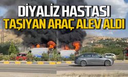 Diyaliz hastasını taşıyan hasta nakil aracı alevlere teslim oldu