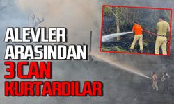 Alevler arasından 3 can kurtardılar