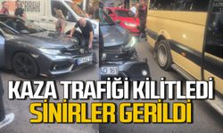 Zonguldak Gazipaşa Caddesi’nde kaza: Trafik kilitlendi sinirler gerildi