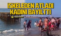 Filyos’ta iskeleden atladı, kadını bayılttı