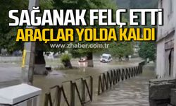 Zonguldak'ta sağanak felç etti. Araçlar yolda kaldı.