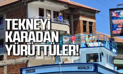 Bartın'da tekneyi karadan yürüttüler