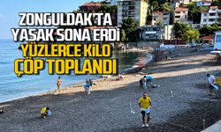 Zonguldak’ta plajlar yeniden açıldı. Yüzlerce kilo çöp toplandı