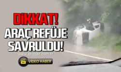 Zonguldak’ta yağış kazayı beraberinde getirdi! Araç refüje savruldu