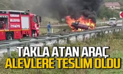Zonguldak'ta takla atan otomobil alevlere teslim oldu: Sürücü yaralandı