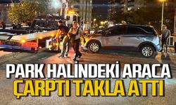 Park halindeki araca çarparak takla attı