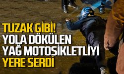 Tuzak gibi: Yola dökülen yağ motosikletliyi yere serdi!