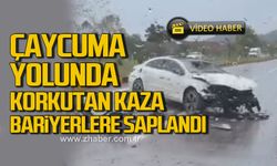 Çaycuma yolunda korkutan anlar! Bariyerlere saplandı