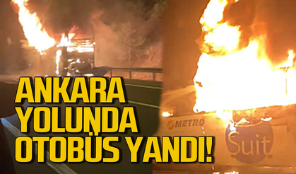 Ankara yolunda yolcu otobüsü cayır cayır yandı!