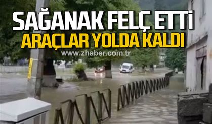 Zonguldak'ta sağanak felç etti. Araçlar yolda kaldı.