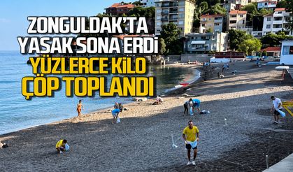 Zonguldak’ta plajlar yeniden açıldı. Yüzlerce kilo çöp toplandı