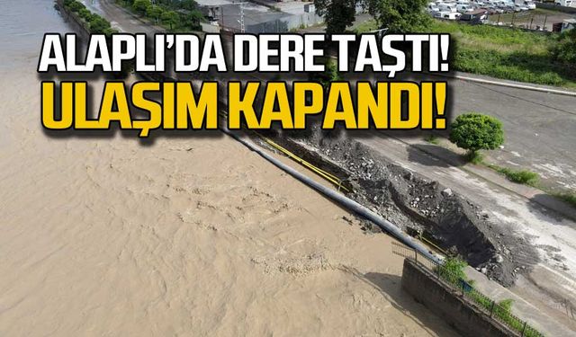 Alaplı'da dere taştı. Ulaşım kapandı!