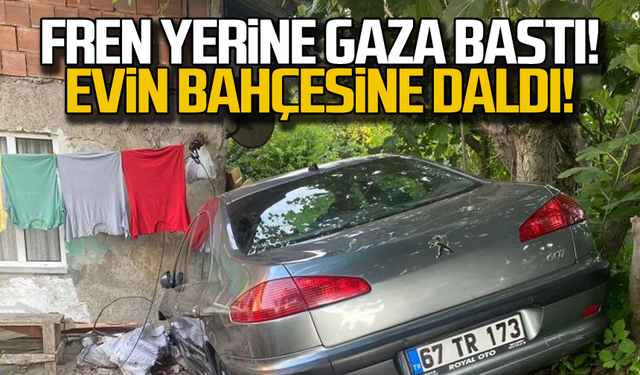 Fren yerine gaza bastı... Evin bahçesine daldı!