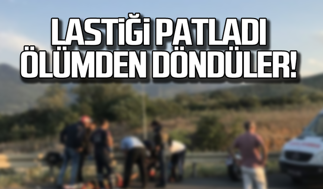 Lastiği patladı... Ölümden döndüler!