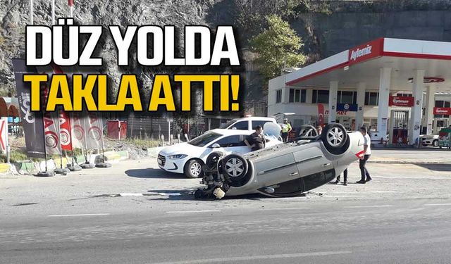 Düz yolda takla attı!