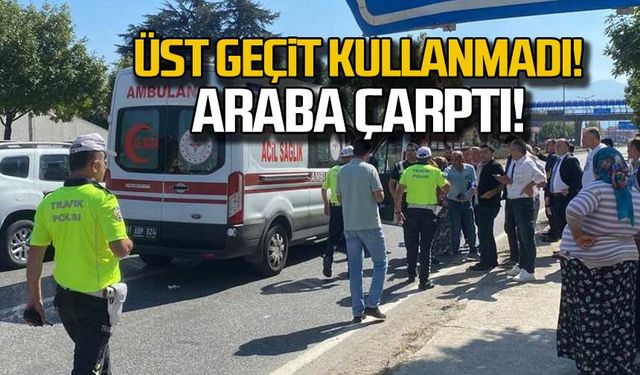 Üst geçit kullanmadı, araba çarptı!