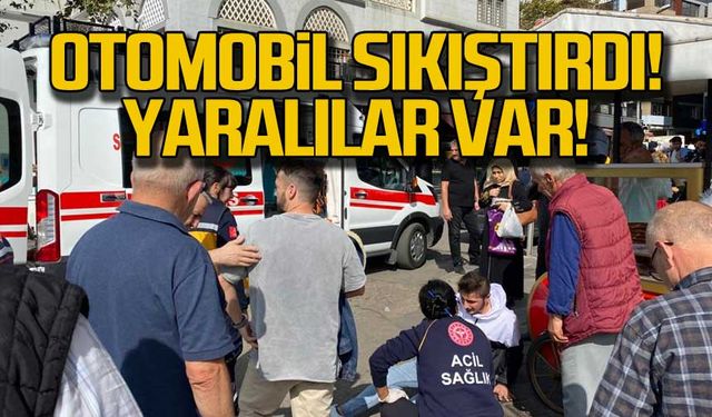 Otomobil sıkıştırdı! Yaralılar var!