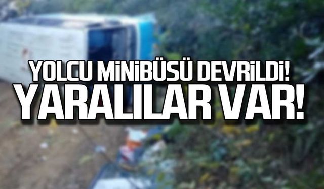 Yolcu minibüsü devrildi! Yaralılar var!