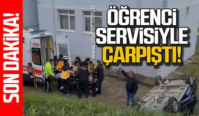 Alaplı'da öğrenci servisiyle çarpıştı!