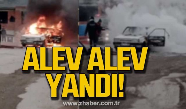 Kilimli'de otomobil alev alev yandı!