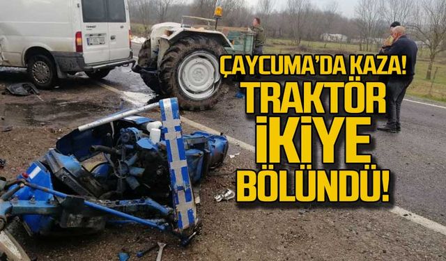 Çaycuma'da kaza! Traktör ikiye bölündü!