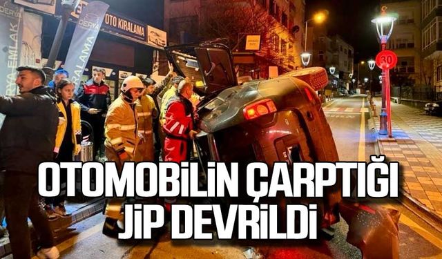 Bartın'da otomobilin çarptığı jip devrildi