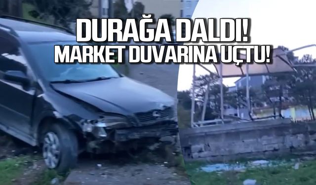 Alaplı yolunda kaza! Önce durağa sonra markete daldı!