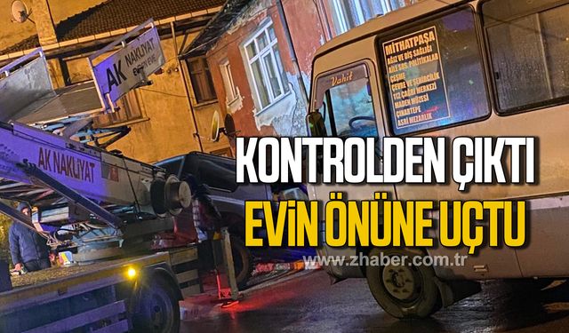 Kontrolden çıkan cip evin önüne uçtu