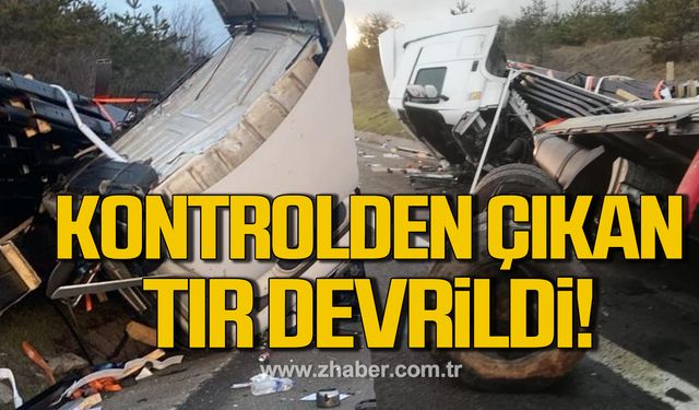 Bolu'da kontrolden çıkan tır devrildi!