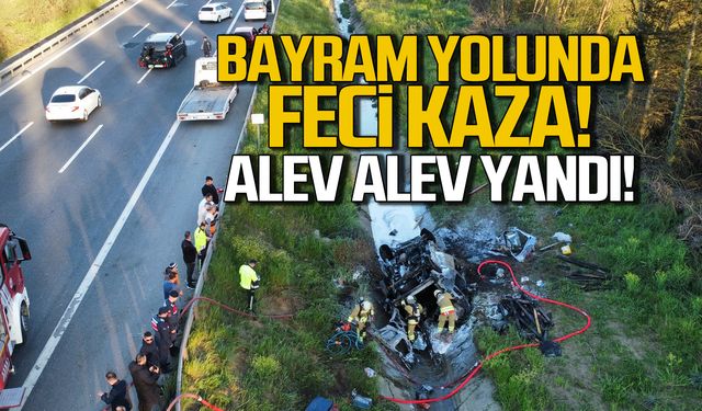 Bayram yolunda feci kaza! Alev alev yandı!